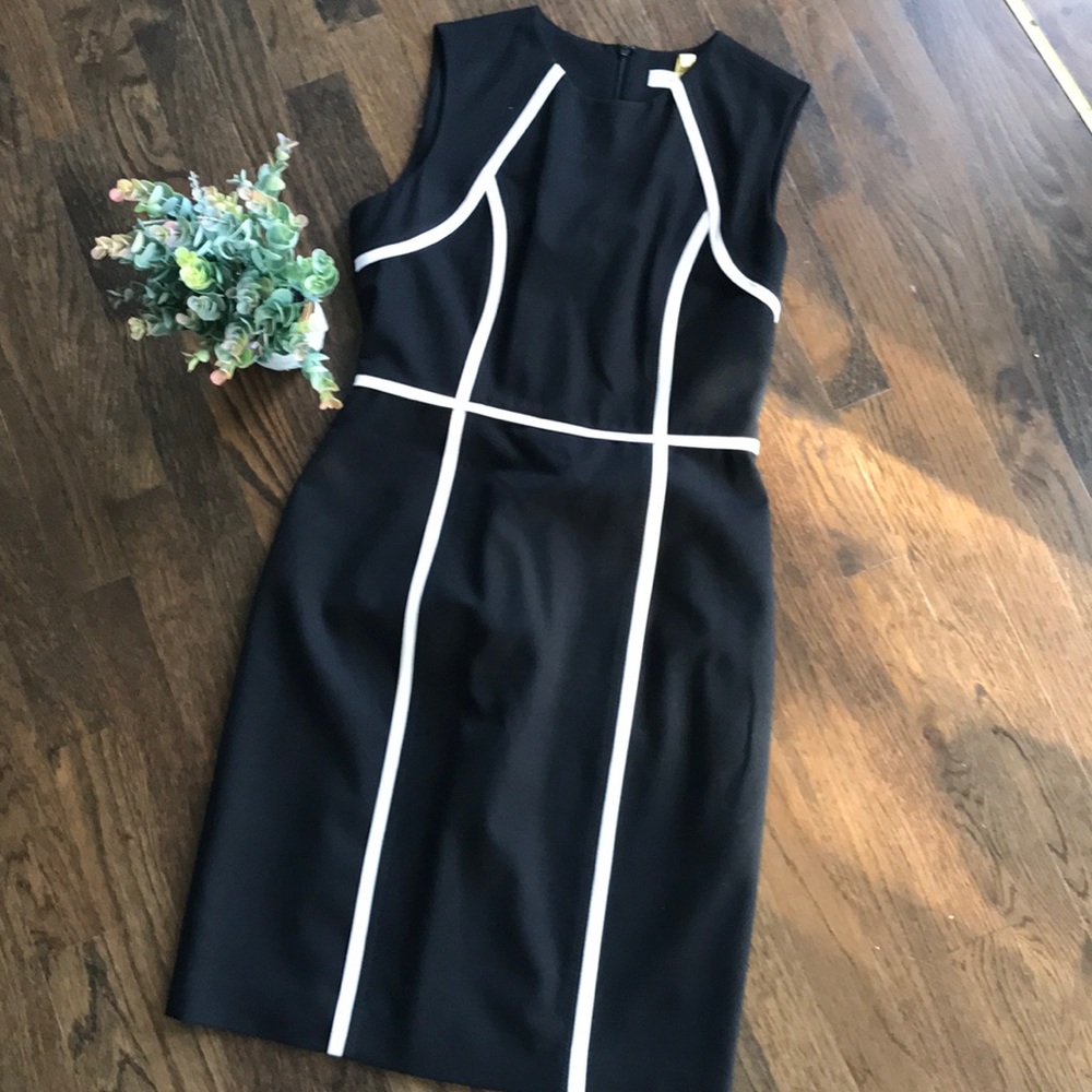 Calvin Klein black dress with white piping, sz 6